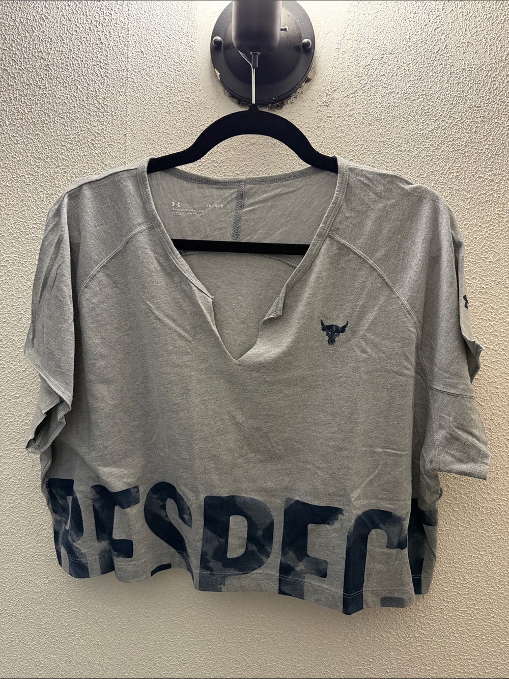 Under Armour Light Gray Cropped 'Respect' Tee with Navy Print
